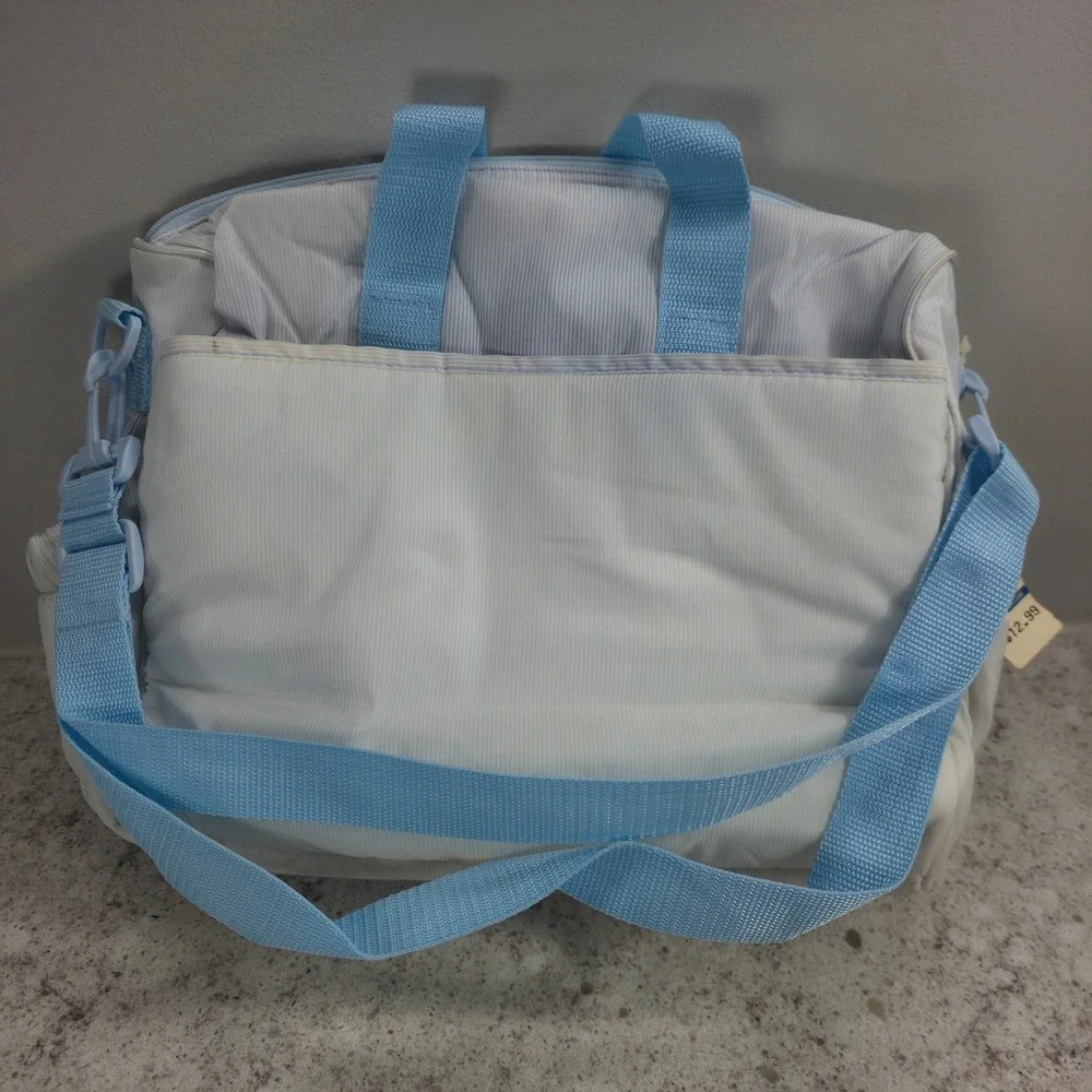 Baby Connection Vintage Diaper Bag Blue Pinstripe Teddy Bear Changing Pad NWT